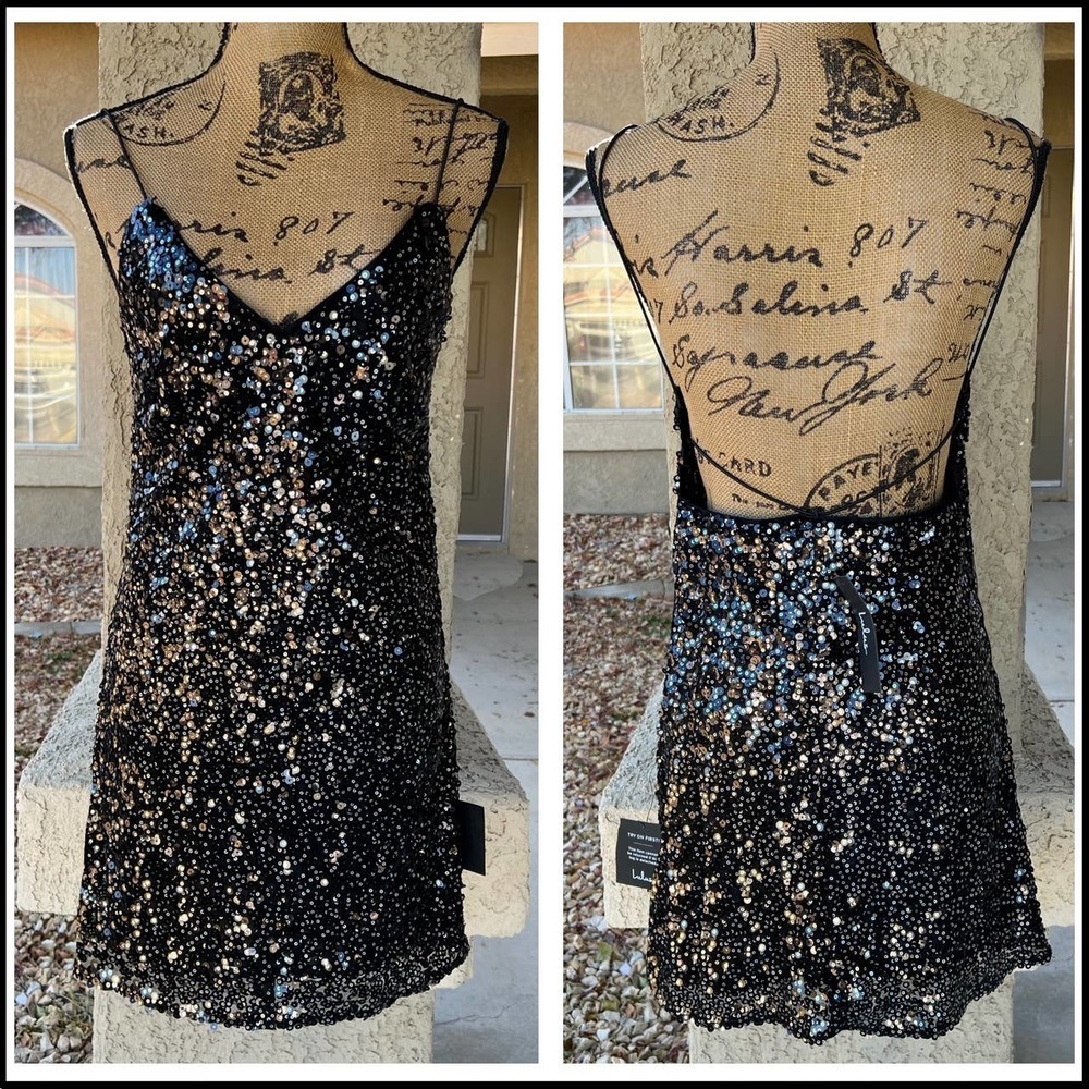 Lulus Force of Fashion Black Backless Sequin Mini Dress Size Small NWTs - Picture 5 of 7